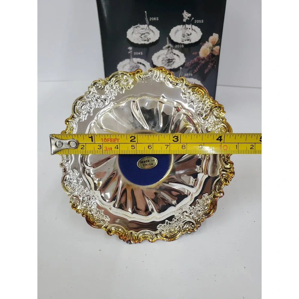 Vintage Silver Tone Swan Ring Holder Iridescent Jewelry Dish Trinket Tray Boxed